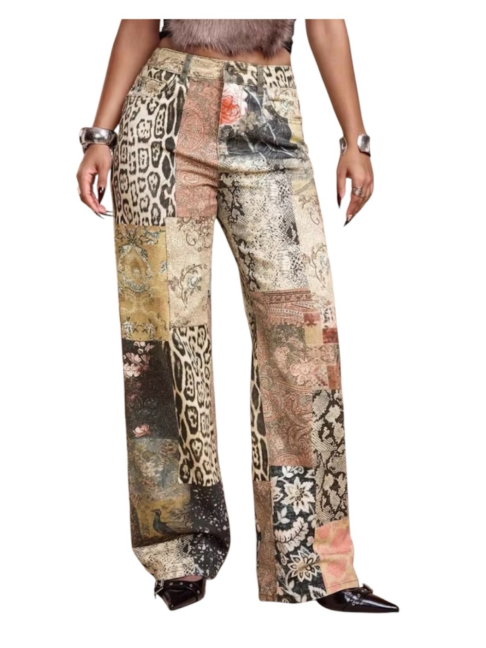 NWT Patchwork Print Pants in Multicolor
